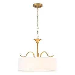 Brass White Fabric Drum Cage Semi Flush Dual Mount Chandelier