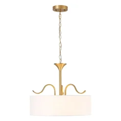 Brass White Fabric Drum Cage Semi Flush Dual Mount Chandelier