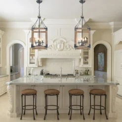 Candle Style Weathered Wooden Square Cage Pendant Light