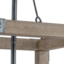 Candle Style Weathered Wooden Square Cage Pendant Light