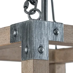 Candle Style Weathered Wooden Square Cage Pendant Light