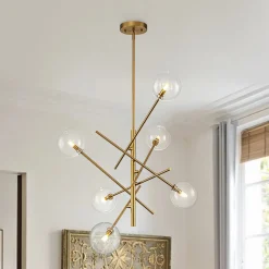 Celestial Glass Globe Sputnik Chandelier - Adjustable Linear Arm