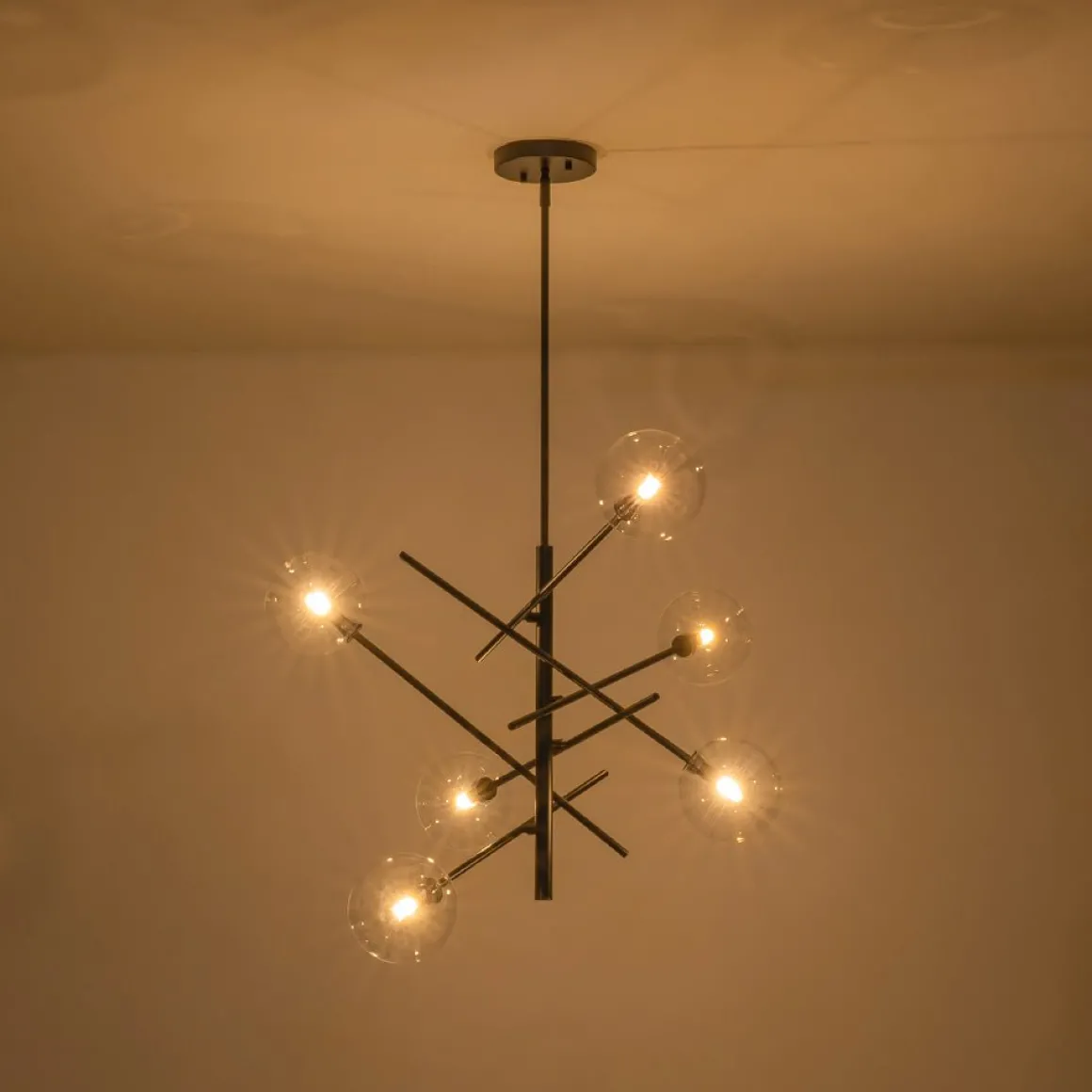 Celestial Glass Globe Sputnik Chandelier - Adjustable Linear Arm