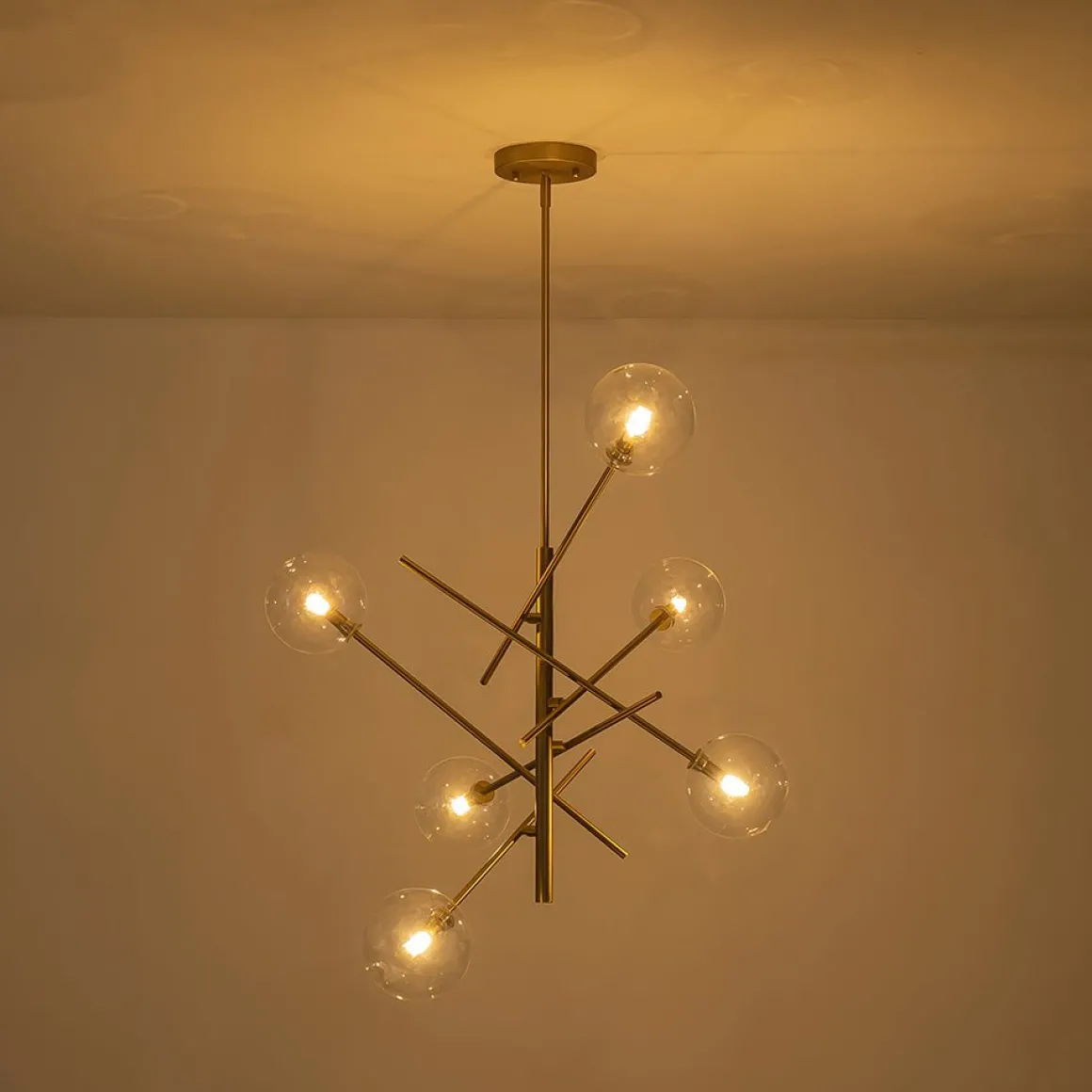 Celestial Glass Globe Sputnik Chandelier - Adjustable Linear Arm