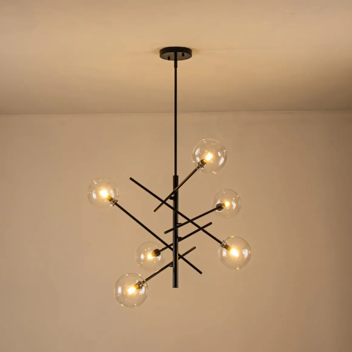 Celestial Glass Globe Sputnik Chandelier - Adjustable Linear Arm