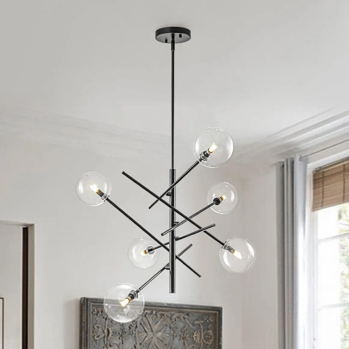 Celestial Glass Globe Sputnik Chandelier - Adjustable Linear Arm