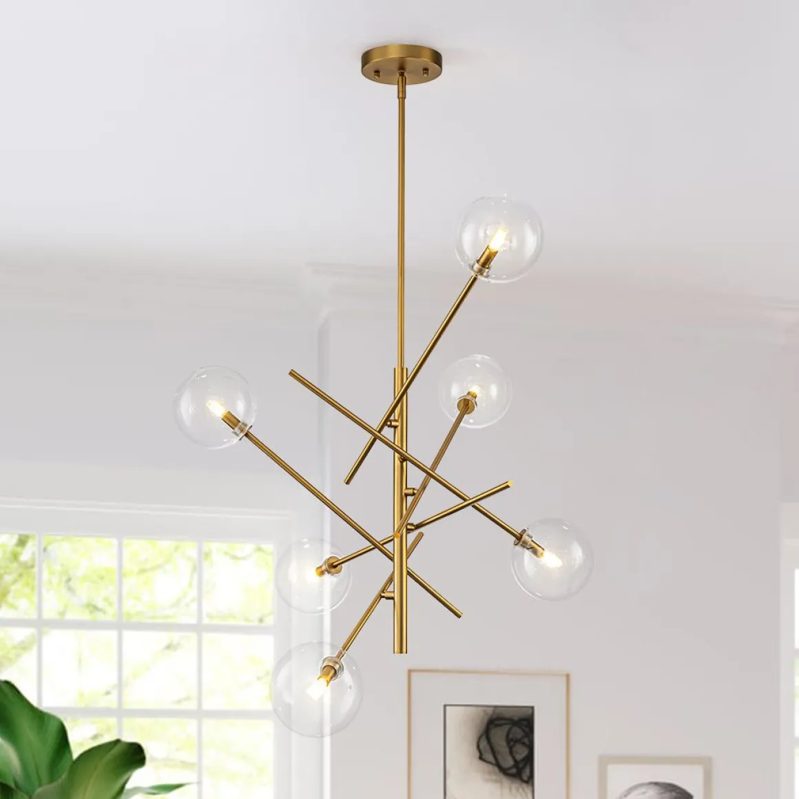 Celestial Glass Globe Sputnik Chandelier - Adjustable Linear Arm