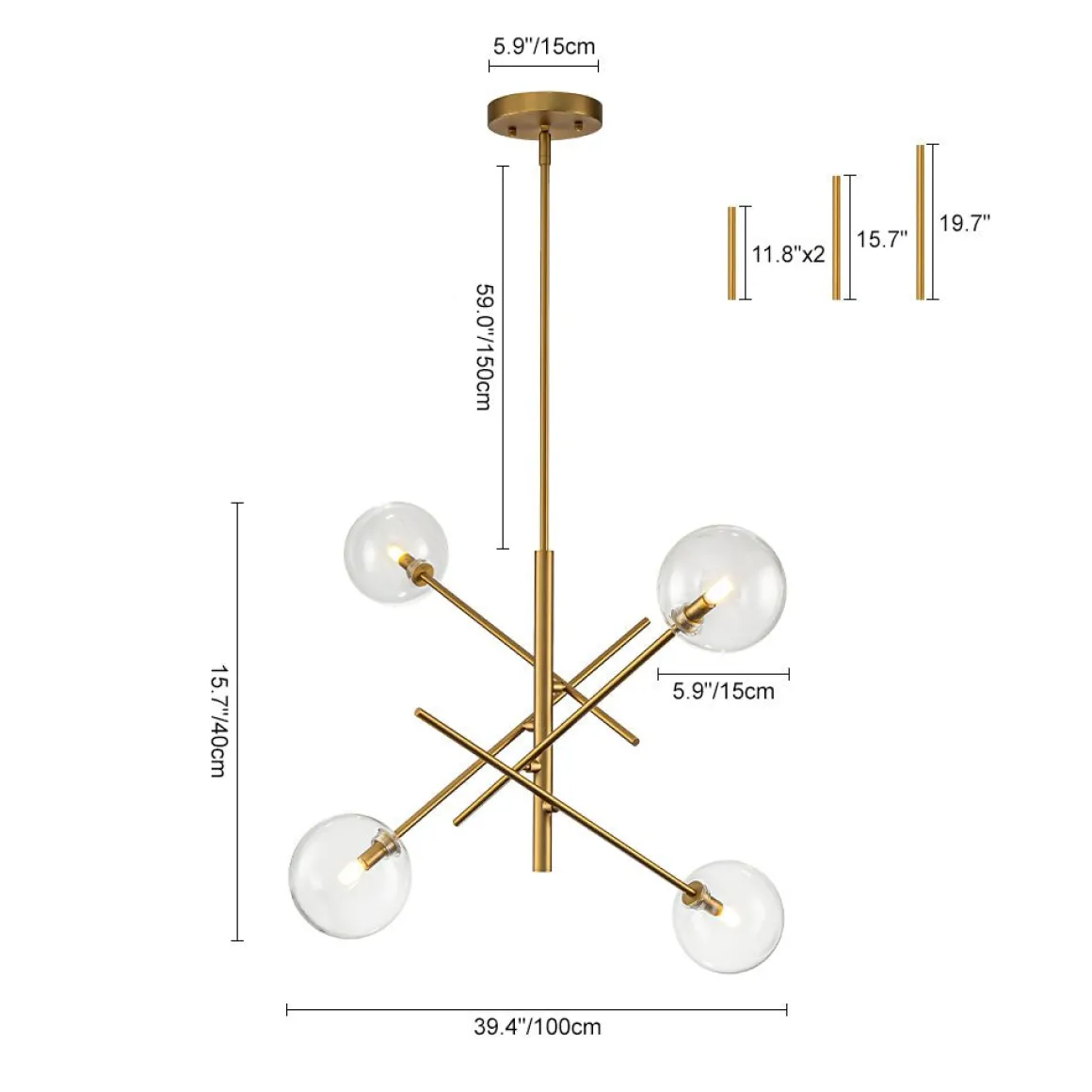 Celestial Glass Globe Sputnik Chandelier - Adjustable Linear Arm