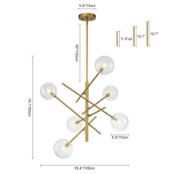 Celestial Glass Globe Sputnik Chandelier - Adjustable Linear Arm