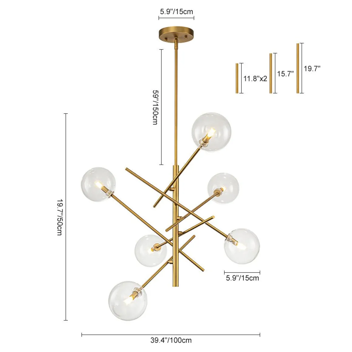 Celestial Glass Globe Sputnik Chandelier - Adjustable Linear Arm
