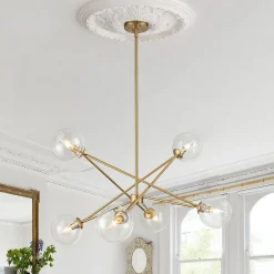 Celestial Glass Globe Staggered Linear Sputnik Chandelier
