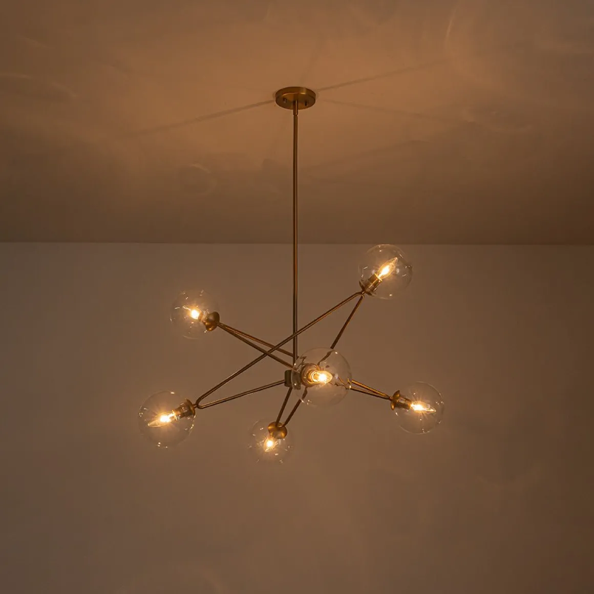 Celestial Glass Globe Staggered Linear Sputnik Chandelier