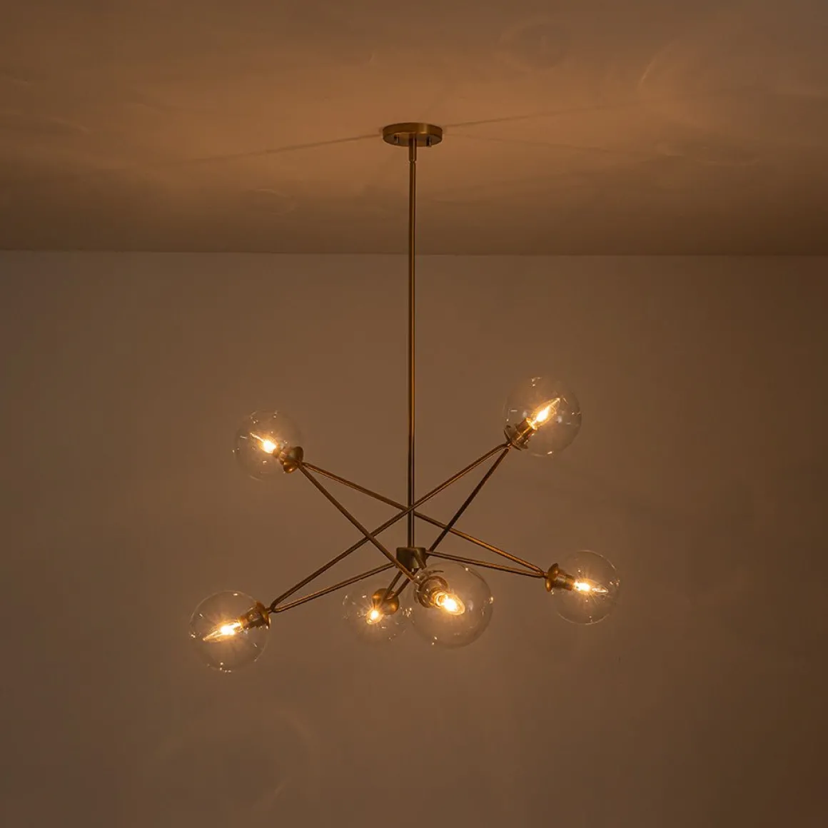 Celestial Glass Globe Staggered Linear Sputnik Chandelier