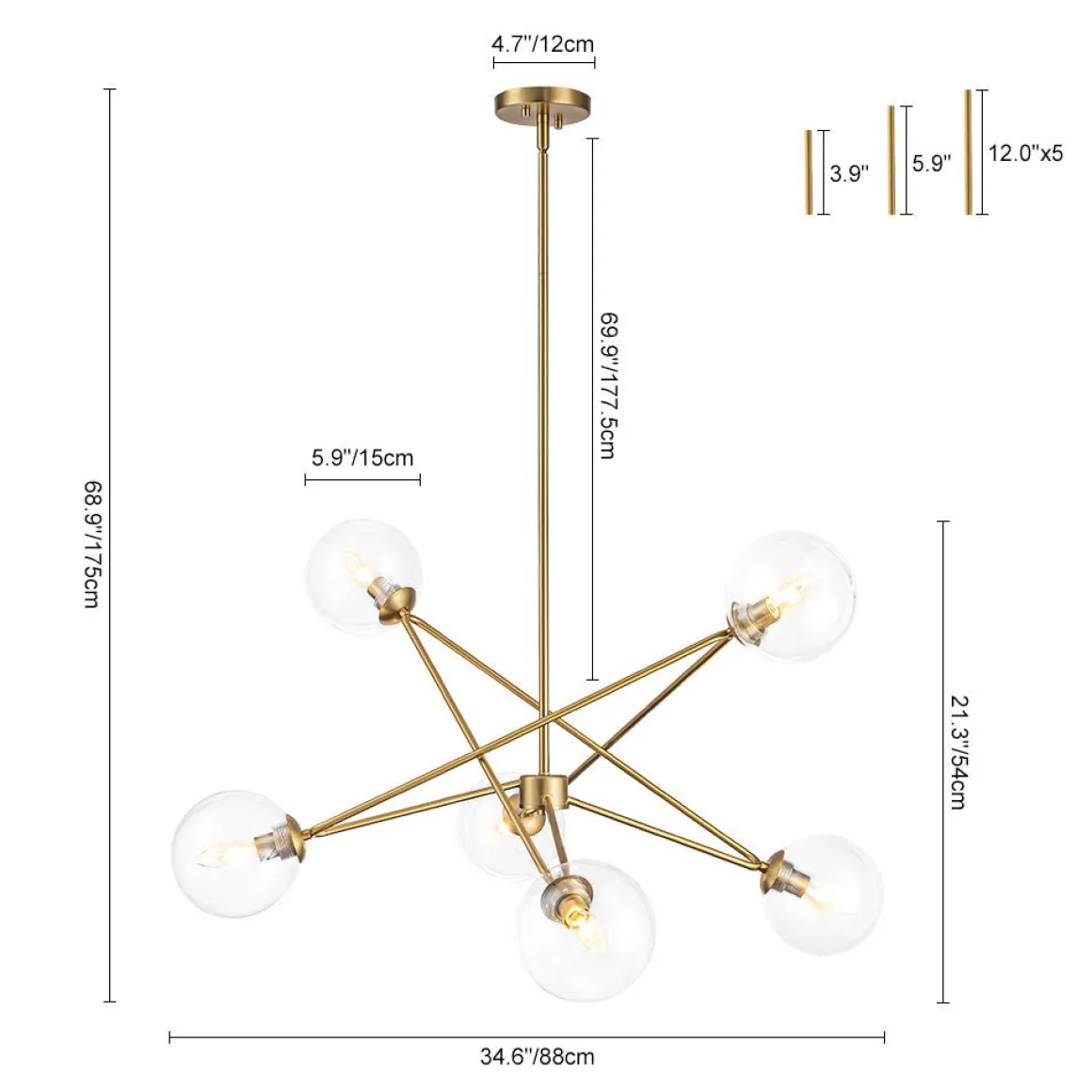 Celestial Glass Globe Staggered Linear Sputnik Chandelier