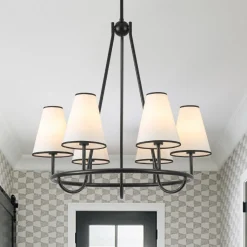 Classic 6-Light Fabric Conical Shade Wheel Chandelier
