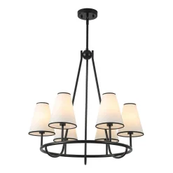 Classic 6-Light Fabric Conical Shade Wheel Chandelier