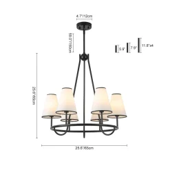 Classic 6-Light Fabric Conical Shade Wheel Chandelier
