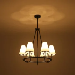 Classic 6-Light Fabric Conical Shade Wheel Chandelier