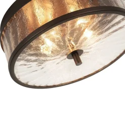 Clear Crackled Glass Drum Flush Mount Light