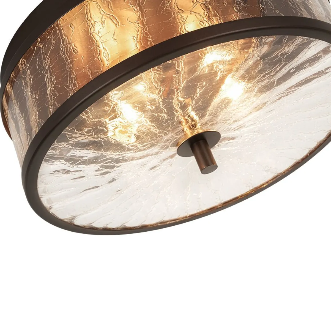 Clear Crackled Glass Drum Flush Mount Light
