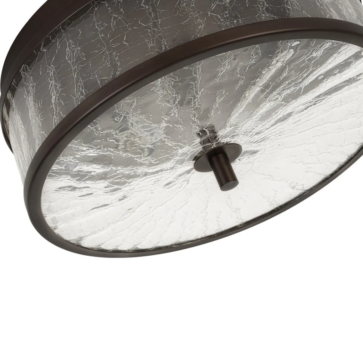 Clear Crackled Glass Drum Flush Mount Light