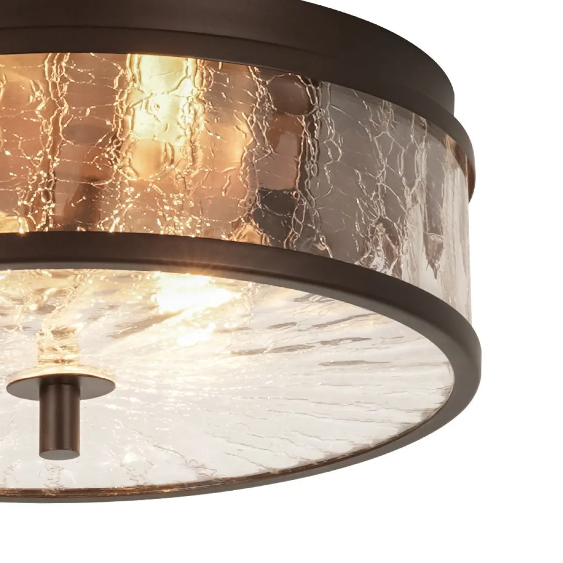 Clear Crackled Glass Drum Flush Mount Light