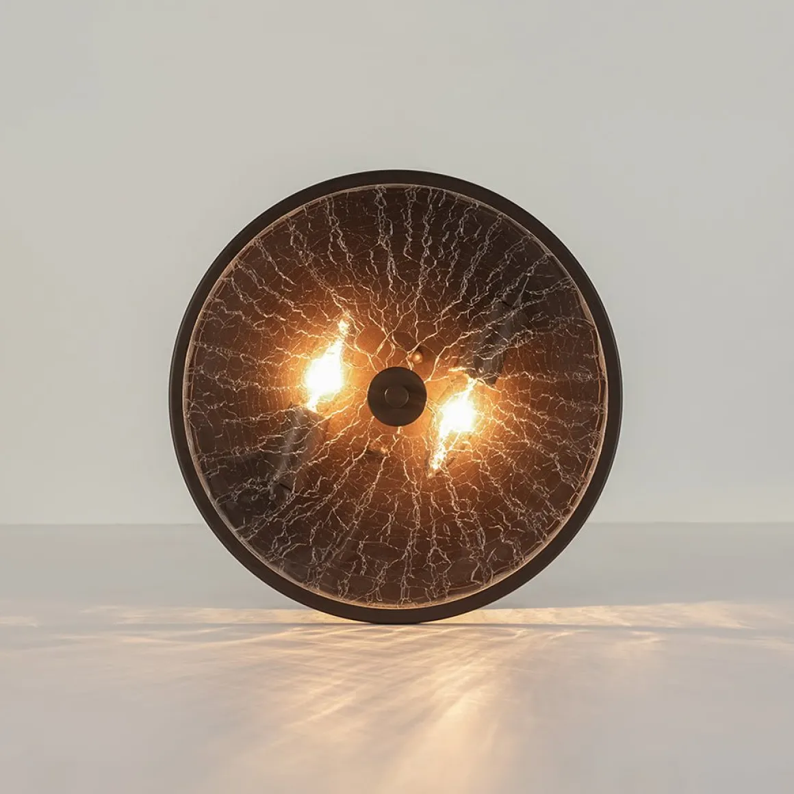 Clear Crackled Glass Drum Flush Mount Light