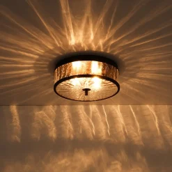Clear Crackled Glass Drum Flush Mount Light