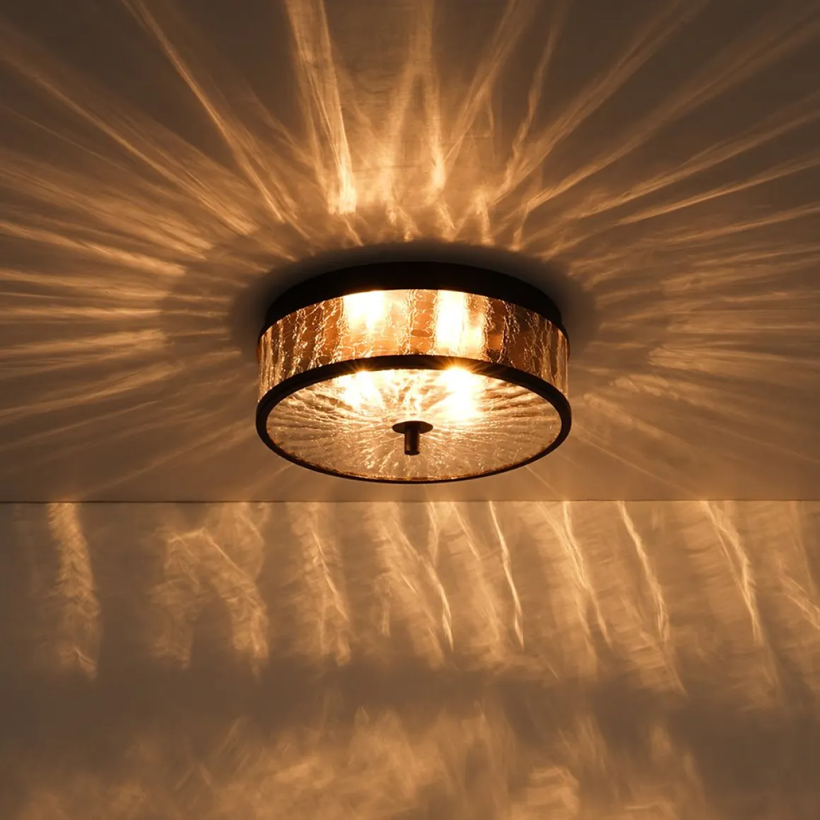 Clear Crackled Glass Drum Flush Mount Light