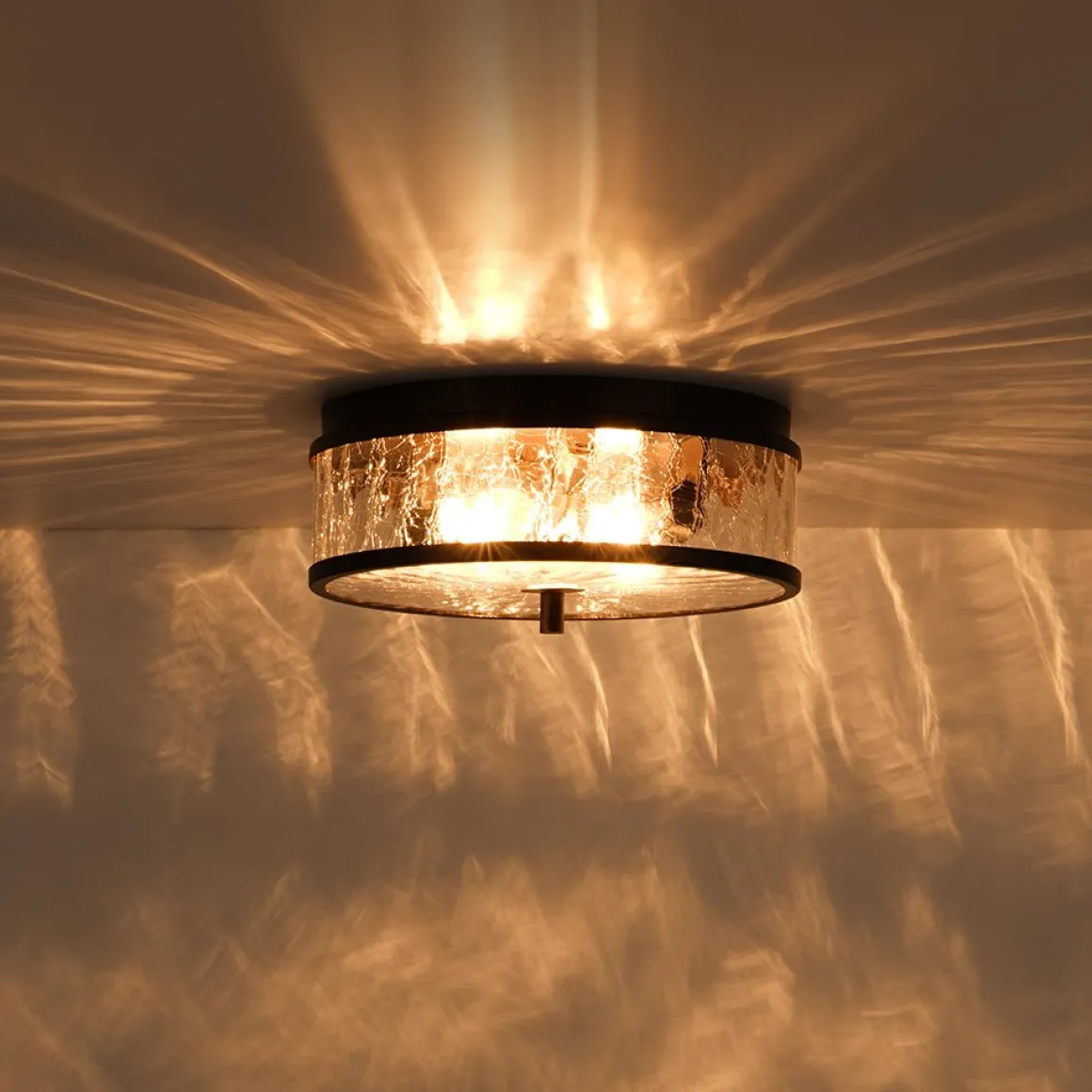 Clear Crackled Glass Drum Flush Mount Light