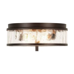 Clear Crackled Glass Drum Flush Mount Light