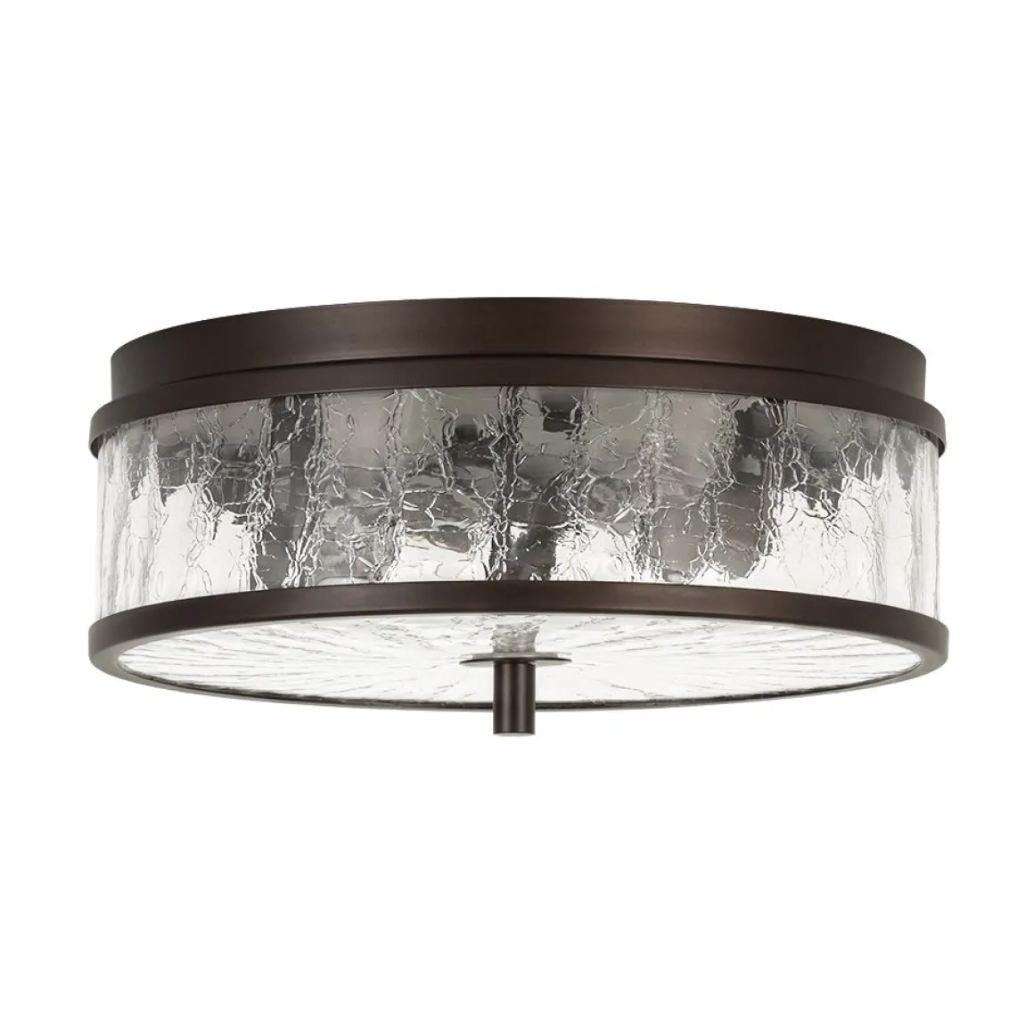 Clear Crackled Glass Drum Flush Mount Light