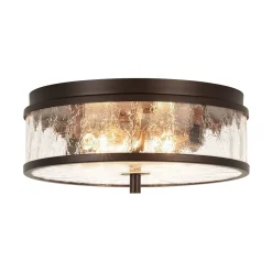 Clear Crackled Glass Drum Flush Mount Light
