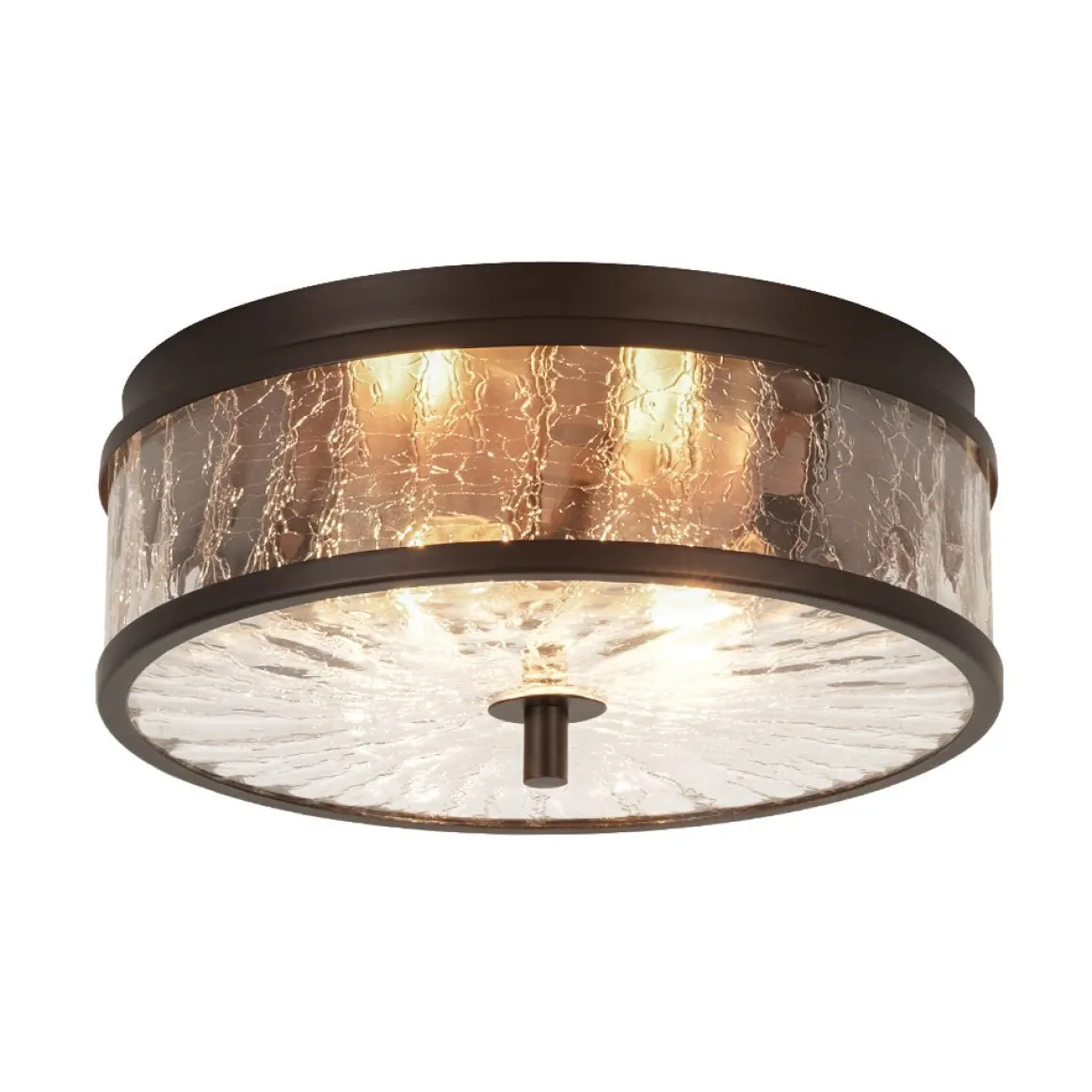 Clear Crackled Glass Drum Flush Mount Light