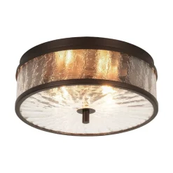 Clear Crackled Glass Drum Flush Mount Light