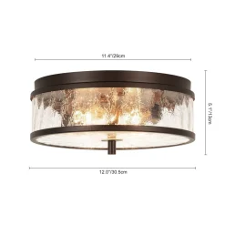 Clear Crackled Glass Drum Flush Mount Light