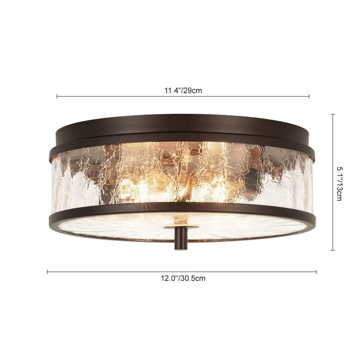 Clear Crackled Glass Drum Flush Mount Light