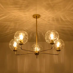 Clear Hammered Glass Globe 5-light Round Sputnik Chandelier