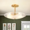 Cloudy Style Textured Glass Shallow Bowl Round Semi Flush Mount