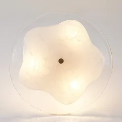 Cloudy Style Textured Glass Shallow Bowl Round Semi Flush Mount