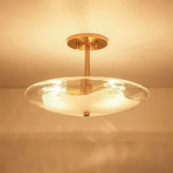 Cloudy Style Textured Glass Shallow Bowl Round Semi Flush Mount