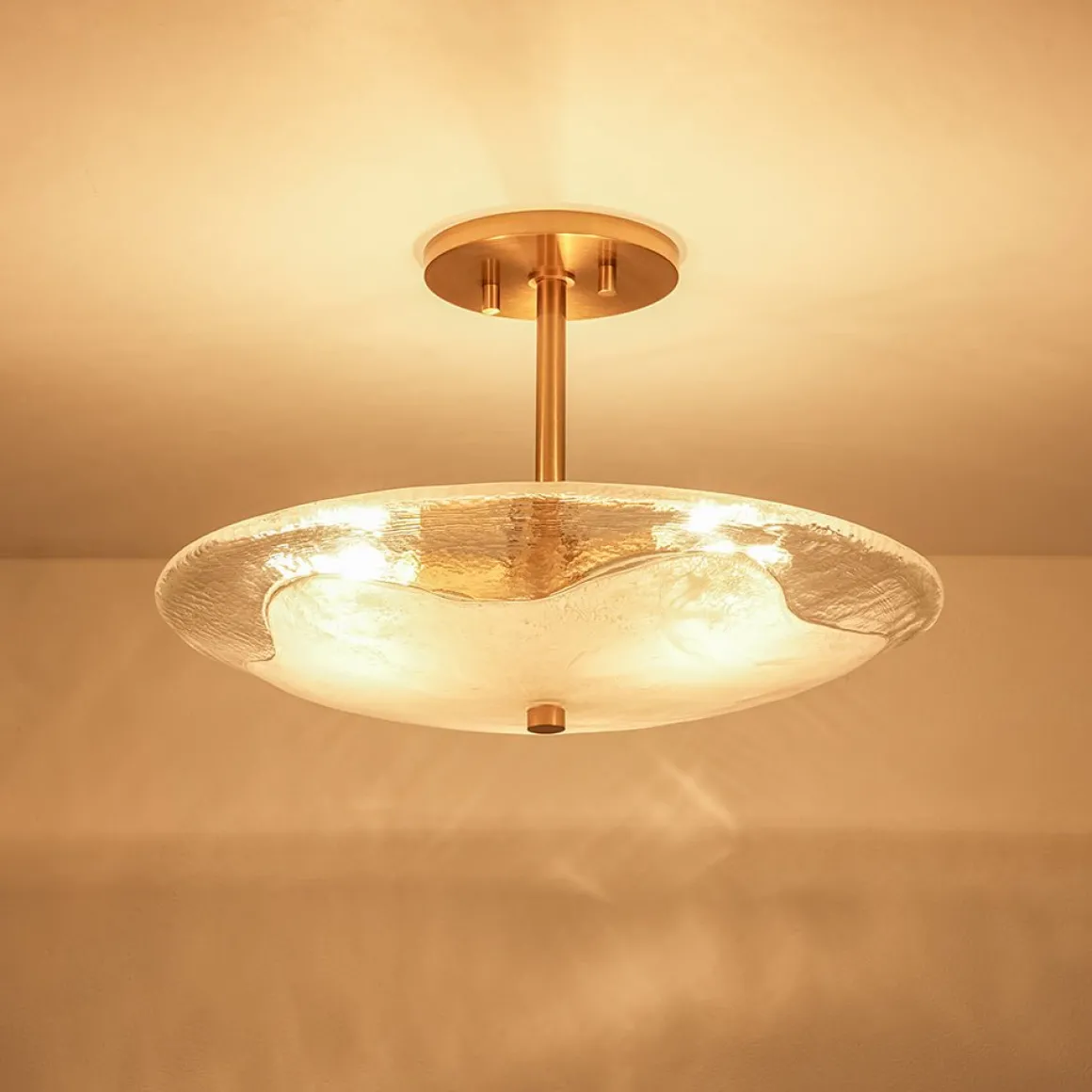 Cloudy Style Textured Glass Shallow Bowl Round Semi Flush Mount