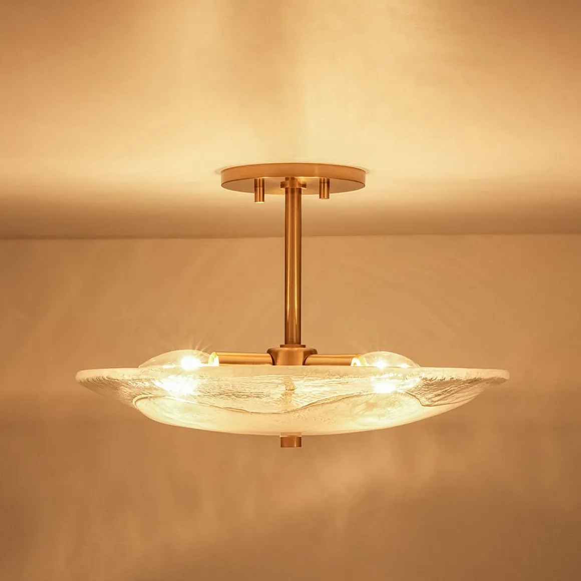 Cloudy Style Textured Glass Shallow Bowl Round Semi Flush Mount