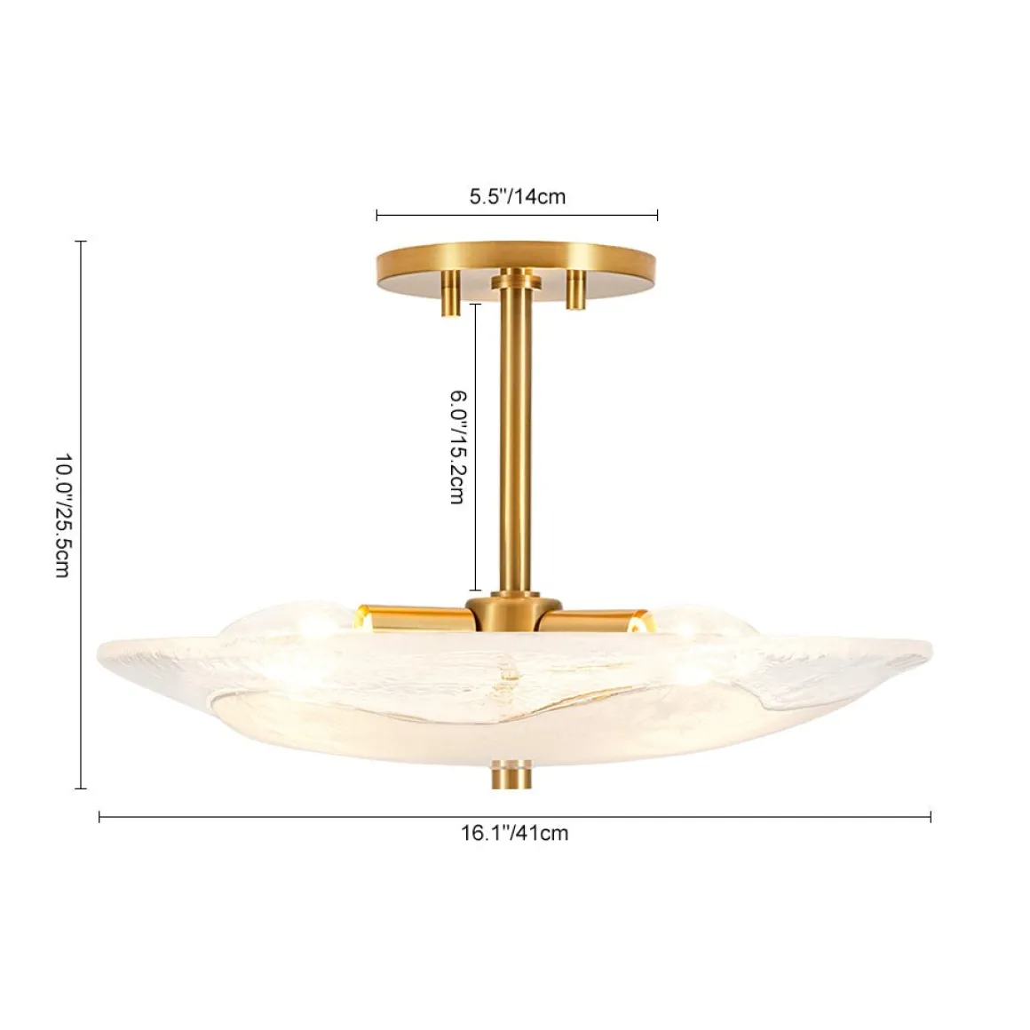 Cloudy Style Textured Glass Shallow Bowl Round Semi Flush Mount