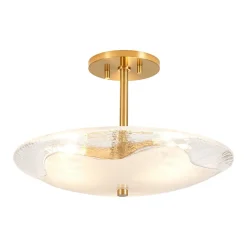 Cloudy Style Textured Glass Shallow Bowl Round Semi Flush Mount