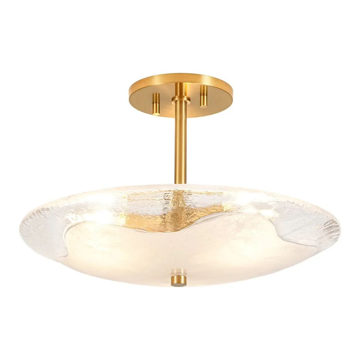 Cloudy Style Textured Glass Shallow Bowl Round Semi Flush Mount
