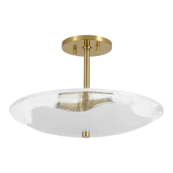 Cloudy Style Textured Glass Shallow Bowl Round Semi Flush Mount