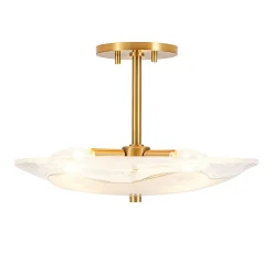 Cloudy Style Textured Glass Shallow Bowl Round Semi Flush Mount