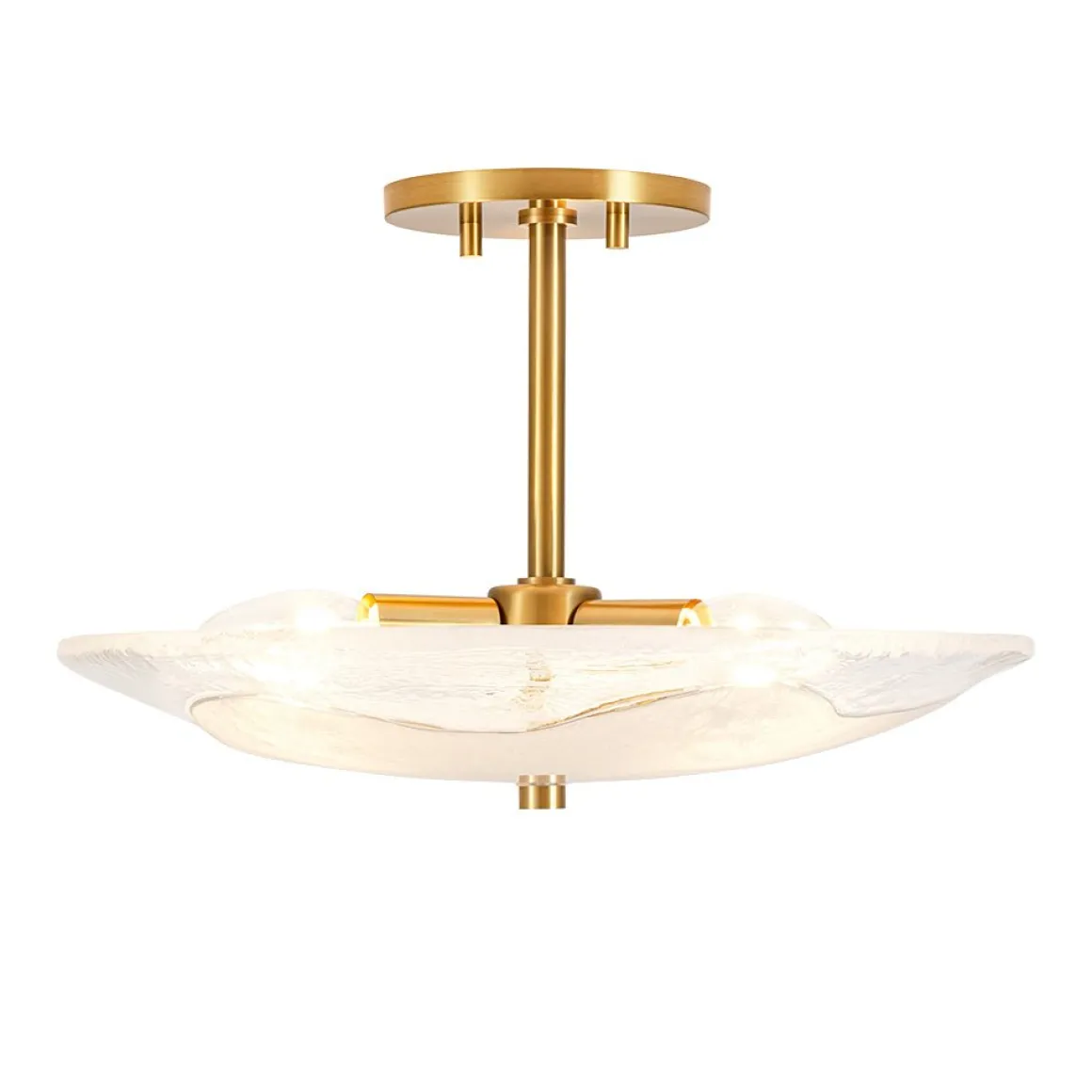 Cloudy Style Textured Glass Shallow Bowl Round Semi Flush Mount