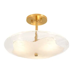 Cloudy Style Textured Glass Shallow Bowl Round Semi Flush Mount